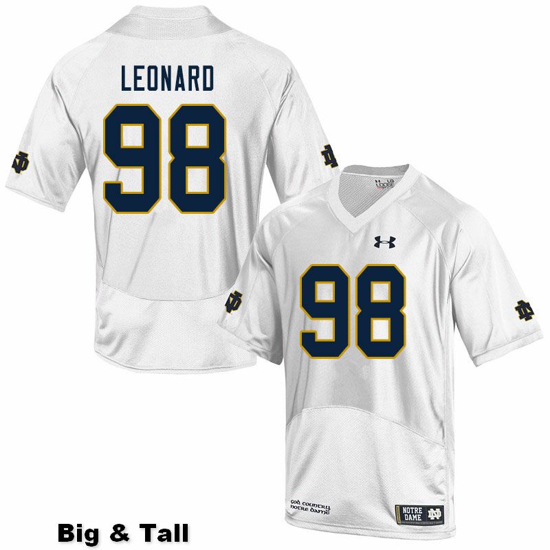 Men's NCAA Notre Dame Fighting Irish #98 Harrison Leonard Stitched College Under Armour Authentic White Big & Tall Football Jersey RY10J76JZ